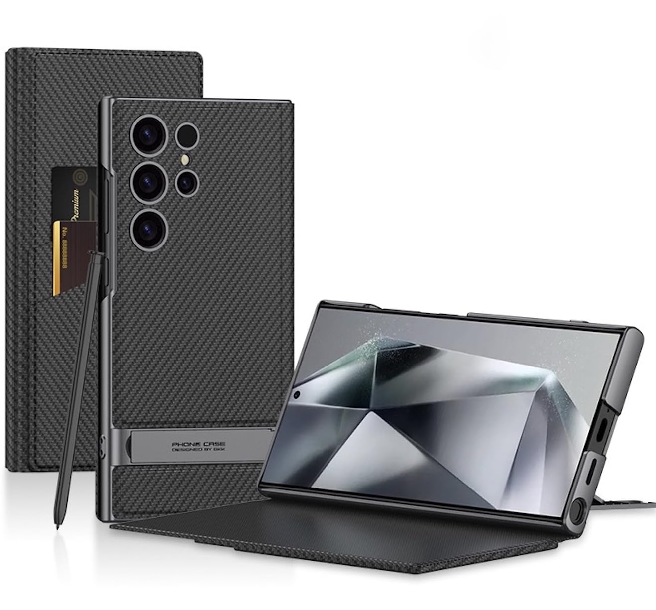 BOUNCEBACK Card Holder Kick Stand Flip Flap Wallet/Case/Cover for Samsung Galaxy S23 Ultra 5g - (Carbon Black | Faux Leather) (B0D3B28HDQ) Amazon Price History, Amazon Price Tracker
