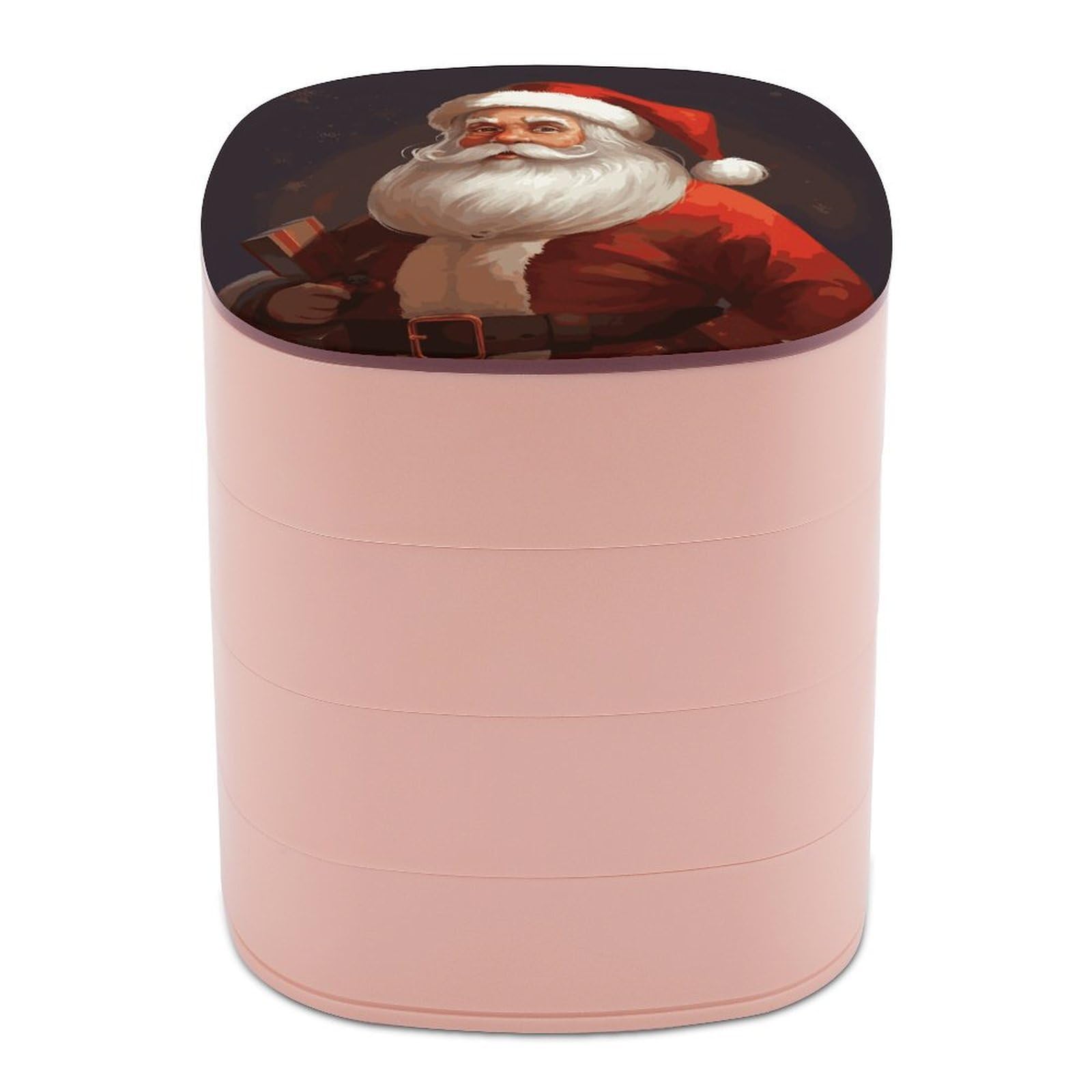 FekiLoot Santa Claus Jewelry Box 4-Layers Rotatable Jewelry Organizer Storage Box with Mirror Cute Travel Jewelry Case Portable Earring Holder Organizer for Ring Necklace Bracelet