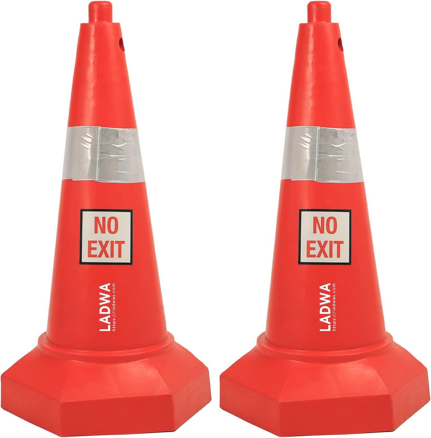 5 kg Heavy Base Road Traffic Cone, Non Topple, No Fly Cone with Chain Ring, Two Night Visible Reflective Strips, Red Colour for Day Visibility with No Exit Sign (Pack of 2)