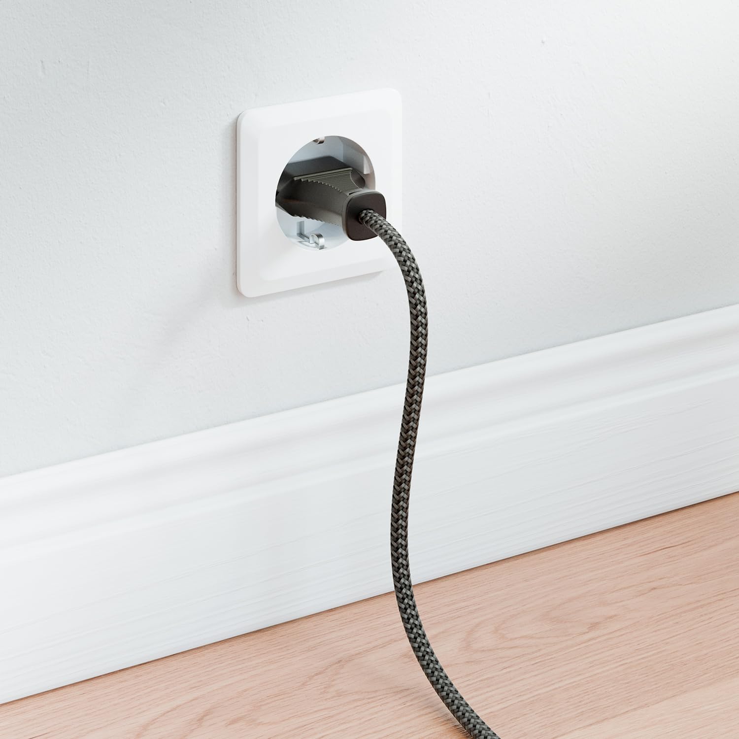deleyCON 3,0m Cable de Alimentación Eléctrico Enchufe Euro Tipo C a C7 (Nylon) Conector Plano 2,5A para Toma C8 TV Soundbar PS4 PS5 Adaptadores Pequeños Electrodomésticos etc. - Gris - 5