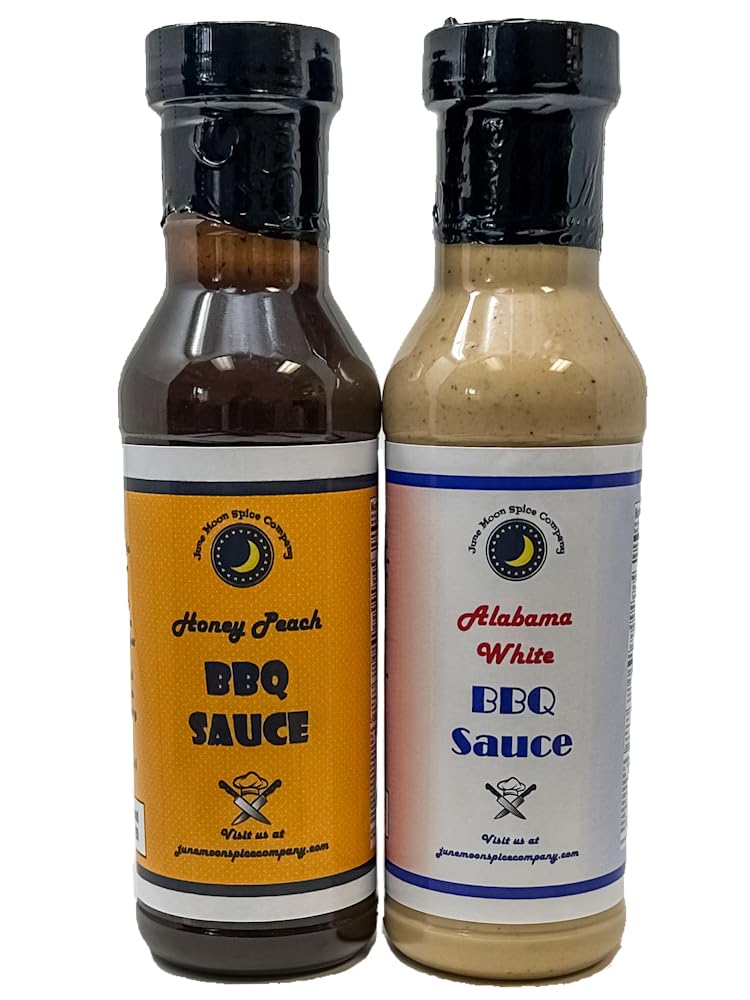 BBQ SAUCE | Variety 2 Pack | Alabama White BBQ Sauce | Georgia Honey Peach BBQ Sauce | Low Saturated Fat | Crafted in Small Batches | 12 fl. oz. Flavor Lock Bottles | Premium | Delicious BBQ Sauce Variety 2-Pack – Perfect for Ribs, Chicken, and More!