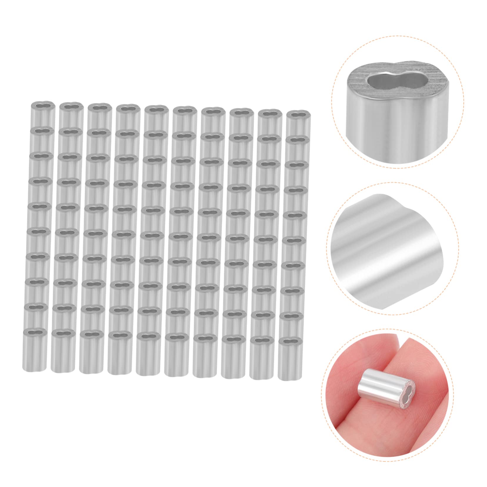 MUCKLILY 2sets Aluminum Crimp Loop Sleeve Wire Rope Crimps Simple Structure Sturdy Aluminum Easy to Carry and Store 100pcs*2