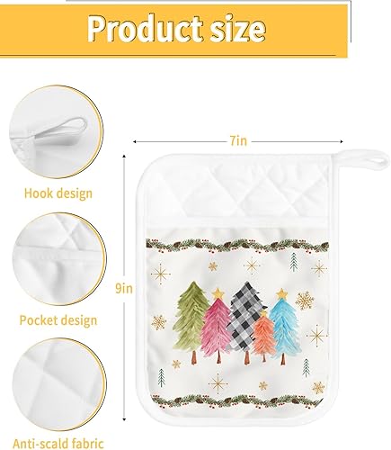Miniatura 3 de Christmas Tree 5Pcs Pot Holders for Kitchen,Non Slip & Heat Insulation Terry Cloth Potholder Set with Pocket,Thick Hot Pad Oven Mitts Trivet Coaster