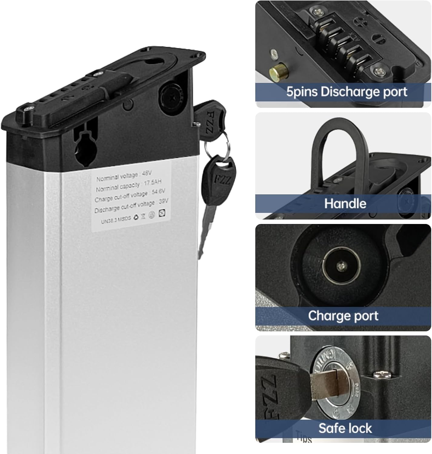 Pieghevole Ebike Batteria di Ricambio 48V/52V 17.5Ah alloggiamento in Alluminio Incorporato Batteria al Litio elettrica Pieghevole 1000W 750W 500W 250W con Il Caricatore