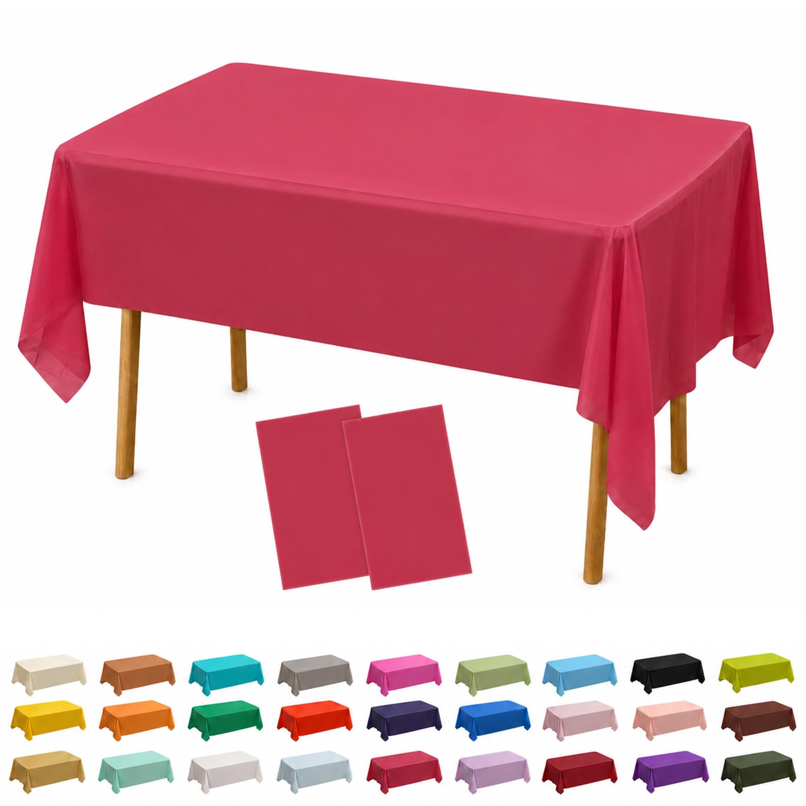 AURALIN 2 Pack Tablecloths 137x274cm Solid Colour Heavy Duty Wipe Clean Table Covers for Parties Waterproof & Oilproof PEVA Table Cloth for Weddings Picnics Banquets and Daily Dining (RoseRed)