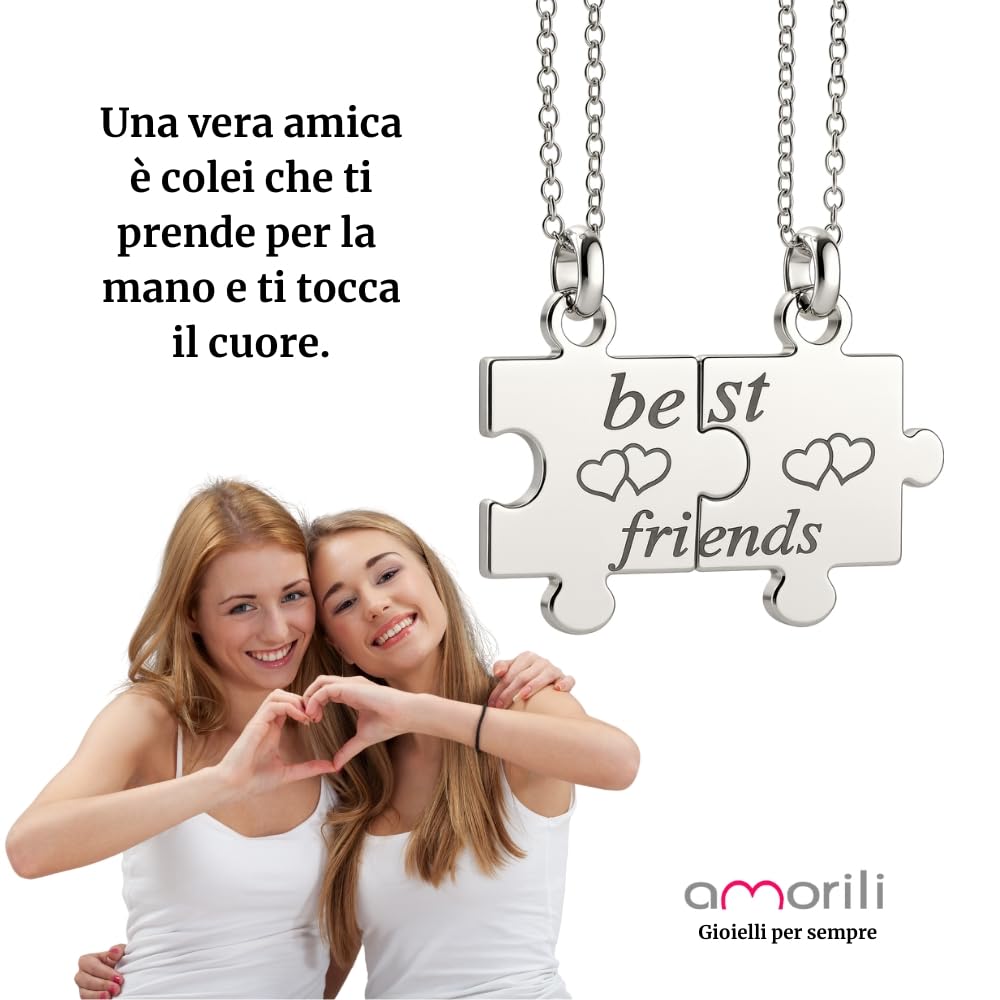 Collana Migliori Amiche BFF Puzzle Divisibile in Acciaio Inox | Set 2 Collane Amicizia | Ciondolo che si Divide | Idea Regalo Amiche Speciali cll1916