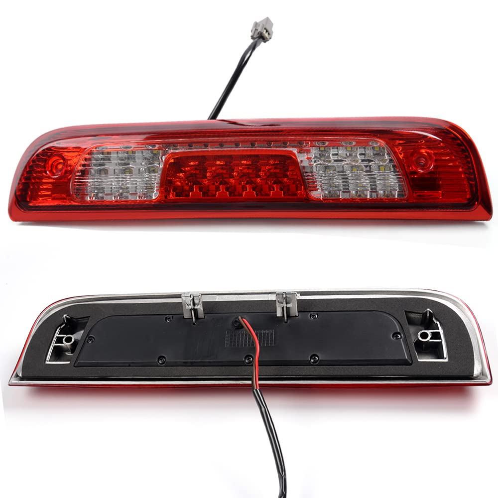 PIT66 LED 3rd Brake Light, Compatible with 14-18 Chevy Silverado/GMC Sierra 1500 2500HD 3500HD Rear High Mount Stop Parking Lamp Cargo Light Assembly Clear Housing Red&Clear Lens