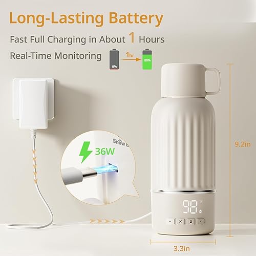Miniatura 6 de Snow Bear Calentador de biberones portátil para viajes, calentamiento rápido en 2.5 minutos para leche materna, batería de 10200 mAh con pantalla