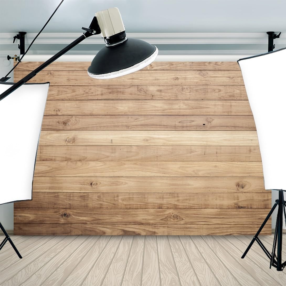 Aoihrraan 3x2m Fond Scène en Bois Sol en Bois Mur Fond Photographique Vintage Marron Rustique Fond Photographique Nouveau Né Baby Shower Enfants Mariage Anniversaire Prise Vidéo Gâteau Table Photo