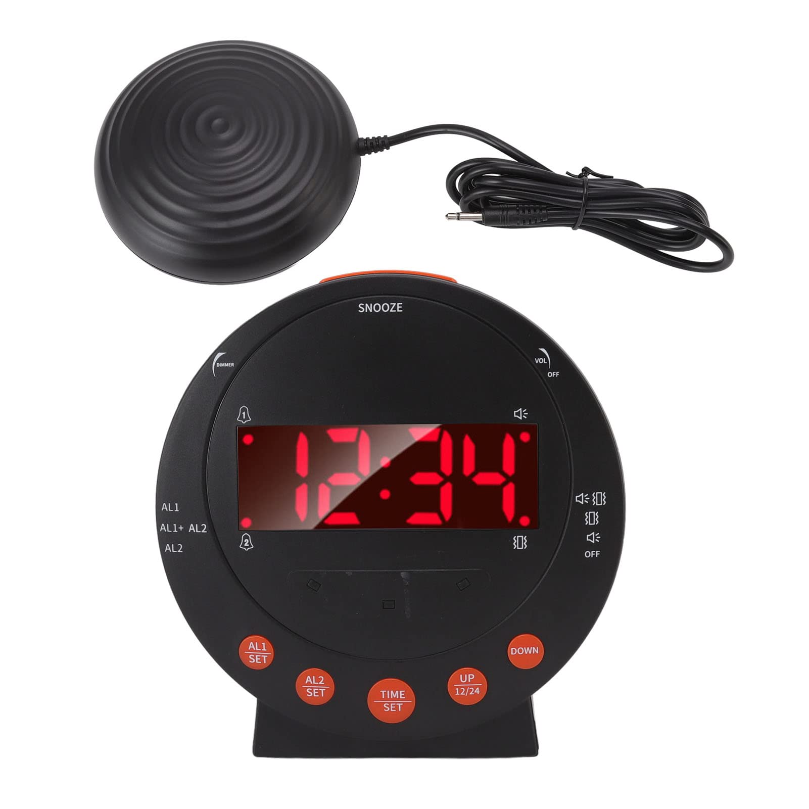 Reloj Despertador con Vibración Extra Fuerte de 110 DB Reloj Despertador con Luz de Alarma Roja Reloj Digital con Pantalla Grande para Personas Sordas con Problemas de Audición