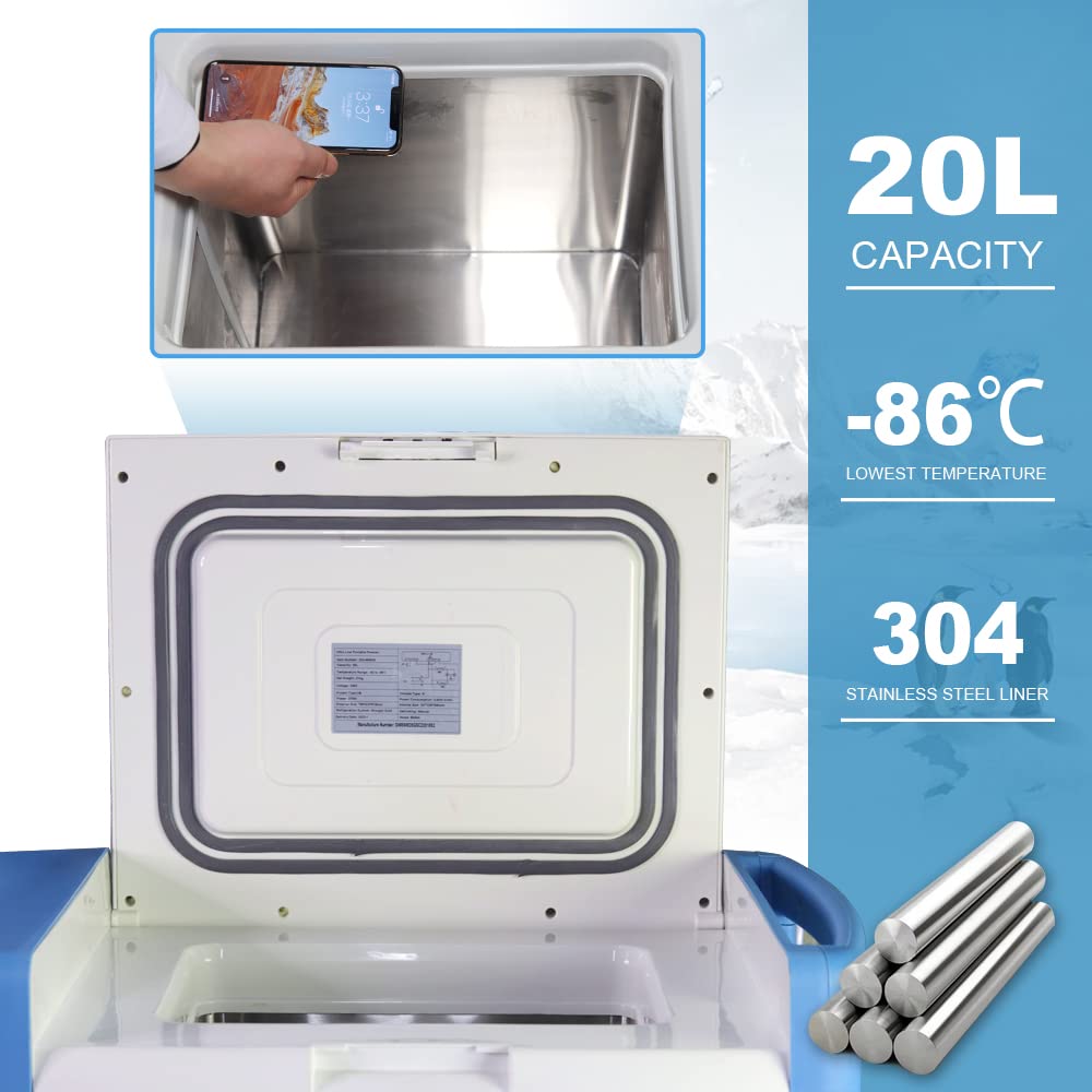 Congelador de Ultra Baja Temperatura -86℃ Ideal para Laboratorio, Uso Médico y Doméstico, 20L, Color Azul – Perfecto para Almacenar Vacunas y Medicamentos （20L）