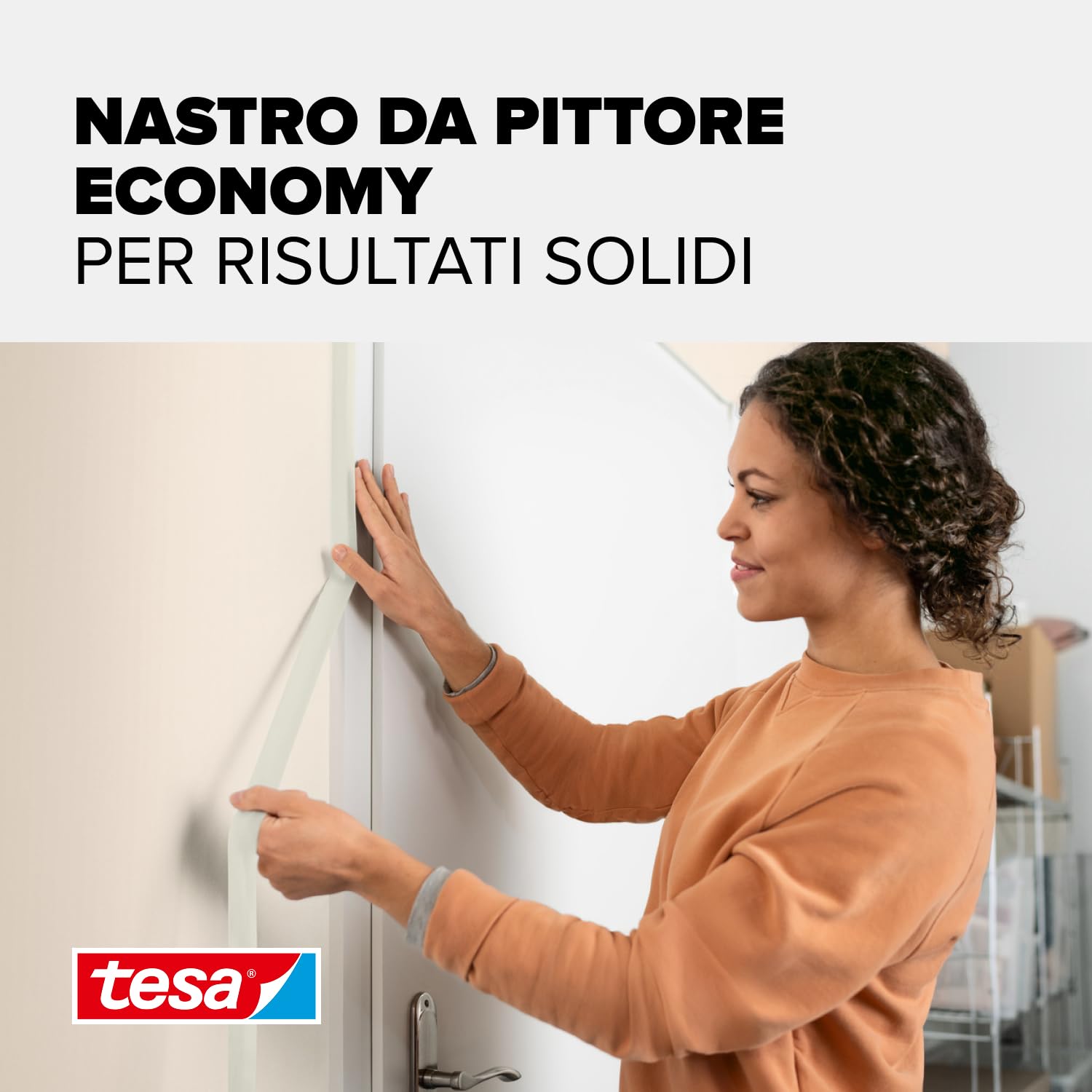 tesa Nastro per Mascheratura ECONOMY EcoLogo - Nastro in Carta per Mascheratura, Rimozione senza Residui per 4 Giorni, senza Solventi - Sottile, 6x 50 m x 50 mm