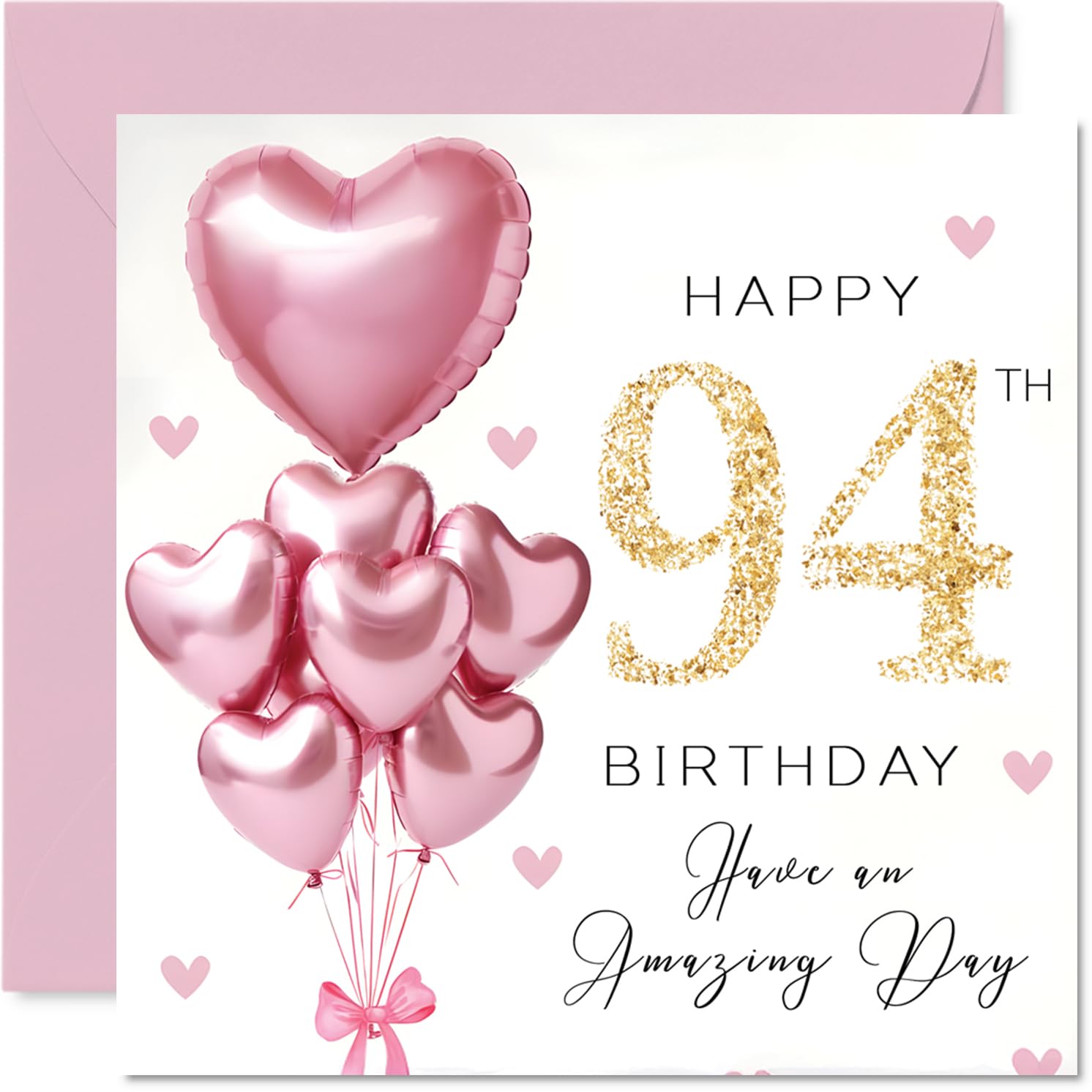 94th Birthday Cards for Women, Pink Glitter Balloons