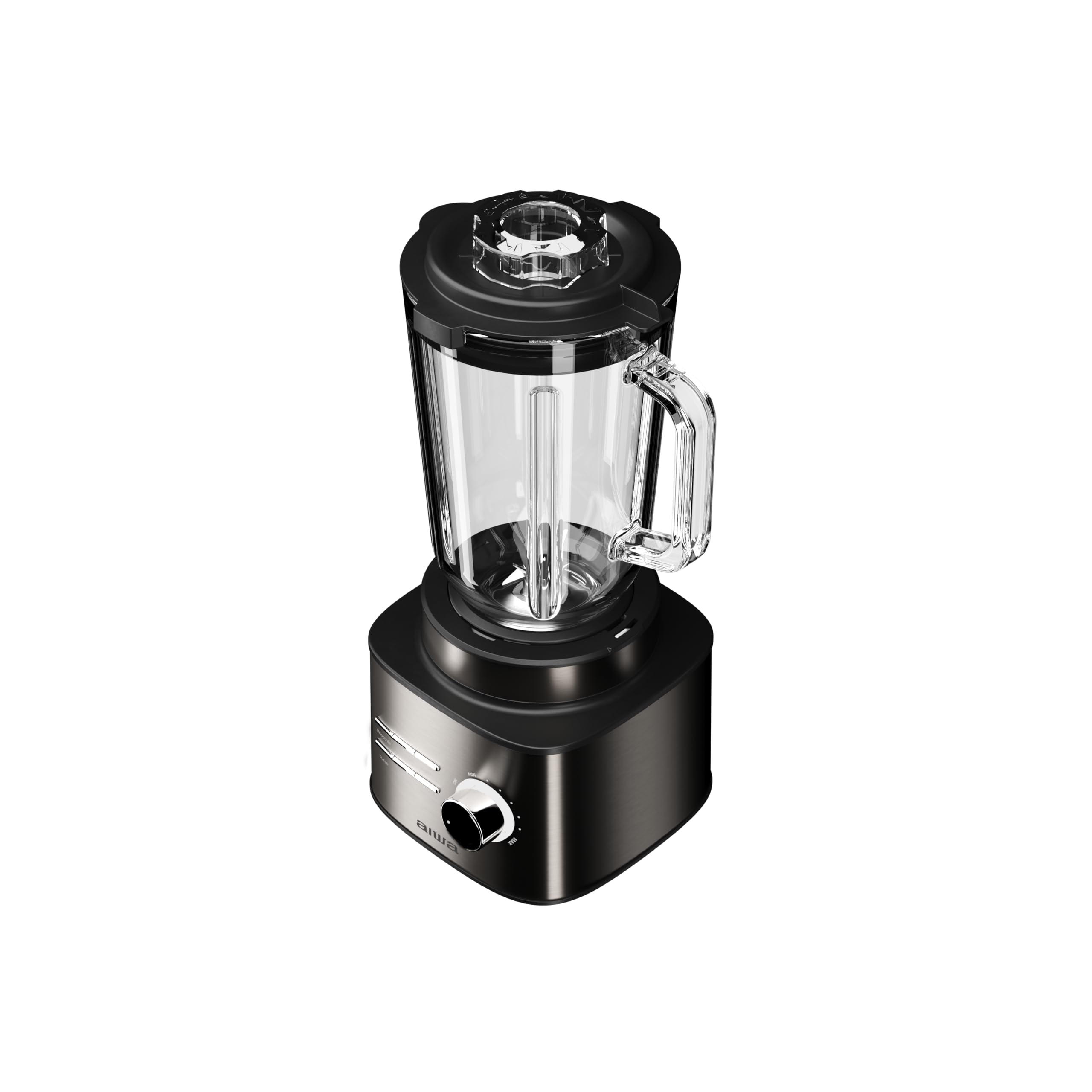 Aiwa Saberu 2500 ATB‑2500 Batidora de Vaso 2500 W, Jarra de Vidrio 1,5 L, 6 Programas, Control de Velocidad, Auto‑clean, 6 Cuchillas Satoku®. Color: Acero Inoxidable