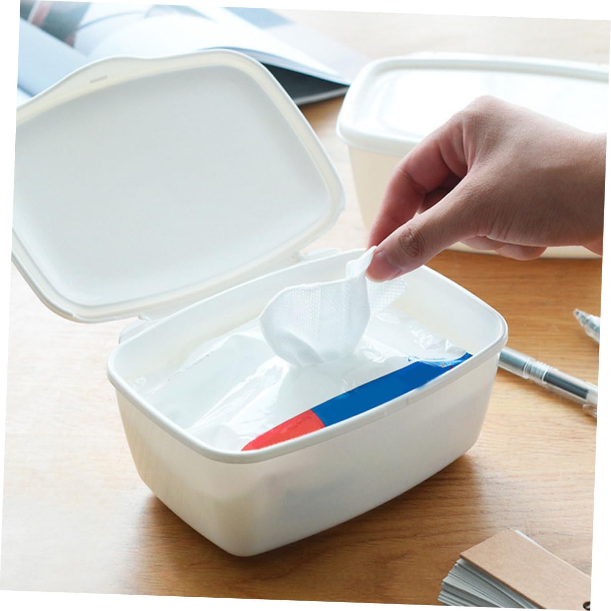 Alipis 3 Sätze Kiste Abwischen Aufbewahrungsbehälter Reisebox Spender Für Babytücher -feuchttuchhalter Feuchttücher Retro-gewebebehälter Desktop-papierhalter Plastik Weiß 2 Stück * 3