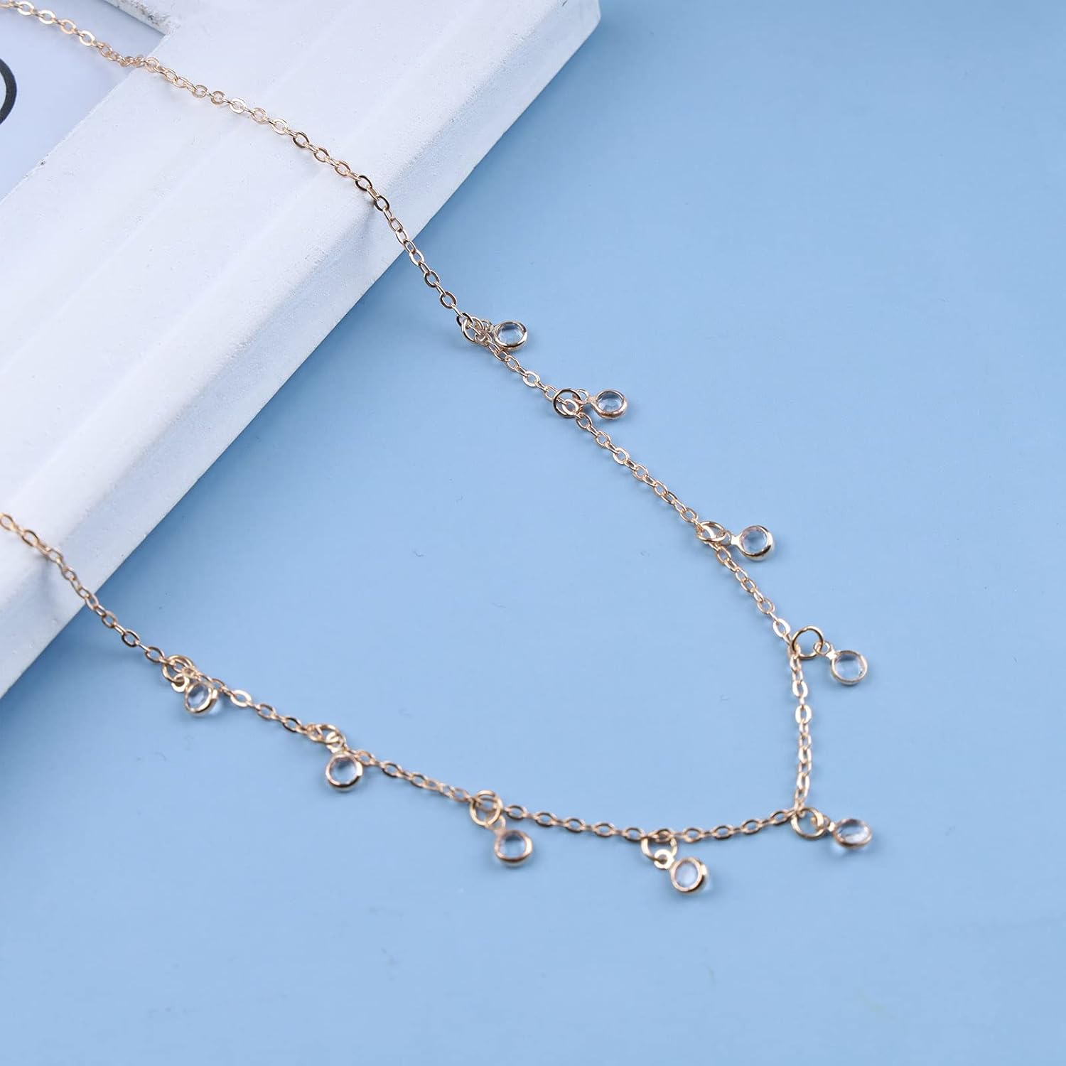 Bohemian Crystal Dangle Necklace Choker Tiny Rhinestone Choker Necklace Paved Cz Chain Necklace Gold Cz Dot Collar Necklace Jewelry for Women - Image 3