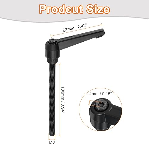 Miniatura 73 de uxcell 2 perillas ajustables M8 x 3.150 in, mango de rosca macho, botón de trinquete de liberación rápida, perno giratorio para maquinaria de torno