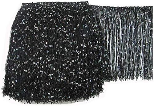 CENFRY 5Mlote de 6 pulgadas de ancho lentejuelas flecos ribete borla costura en ropa de vestir (negro)