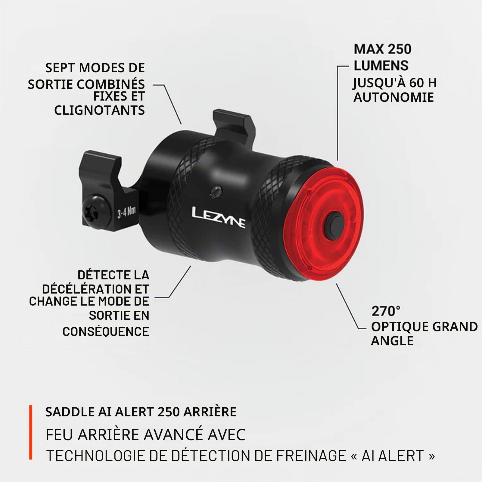Éclairage Arrière Saddle AI Alert 250 - Black