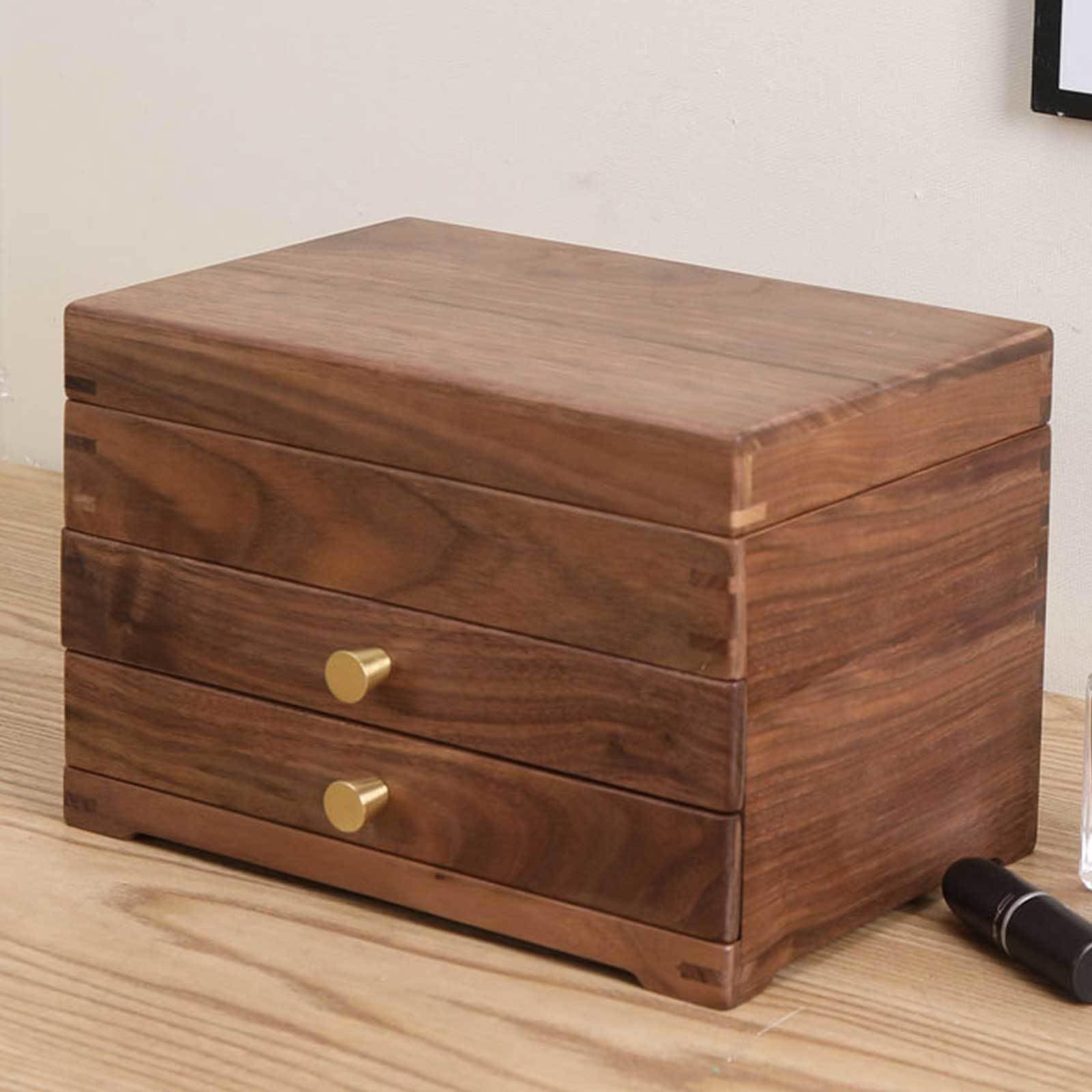 Pudełko na biżuterię, Solid Wood Jewelry Box Mirror 2 Drawers Velvet Interior 9.45x6.30x6.69 Inches Storage Organizer