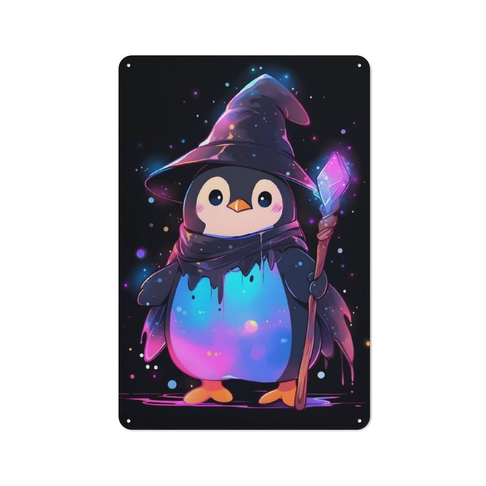 Metal Sign 30x20cm with Penguin Wizard for Hallway Wall, Rustic Decor, for Wall Display Collectors