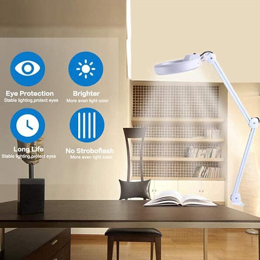 Lupa, Lámpara con Lupa Y Luces Led, Lupa De Mesa con Aumento 8X, Lupa De Lectura.