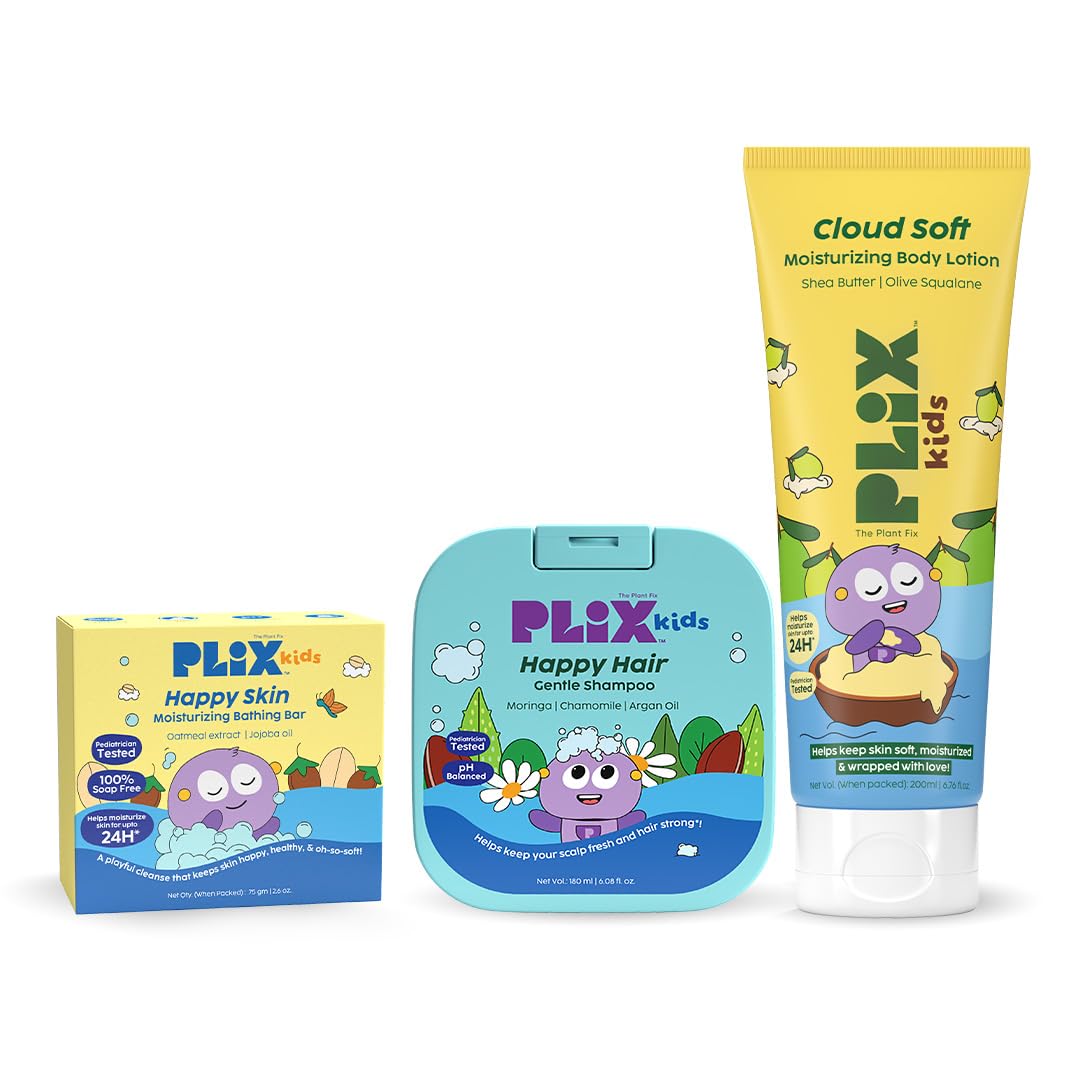 PLIX - THE PLANT FIX Kids Combo | Body Lotion + Bathing Bar + Shampoo | Gentle Care | 24hr Hydration | Daily Use | For kids 2 years & above-image-7