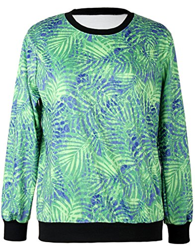 Thenice Women's Digital Print Pullovers Sweatershirts Green leaves