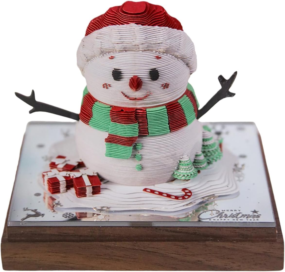 雪だるま紙彫刻カレンダー 2026 日めくりカレンダー アクリルベース付き ギフトやお祭りの装飾用 デスクトップホリデープランナー