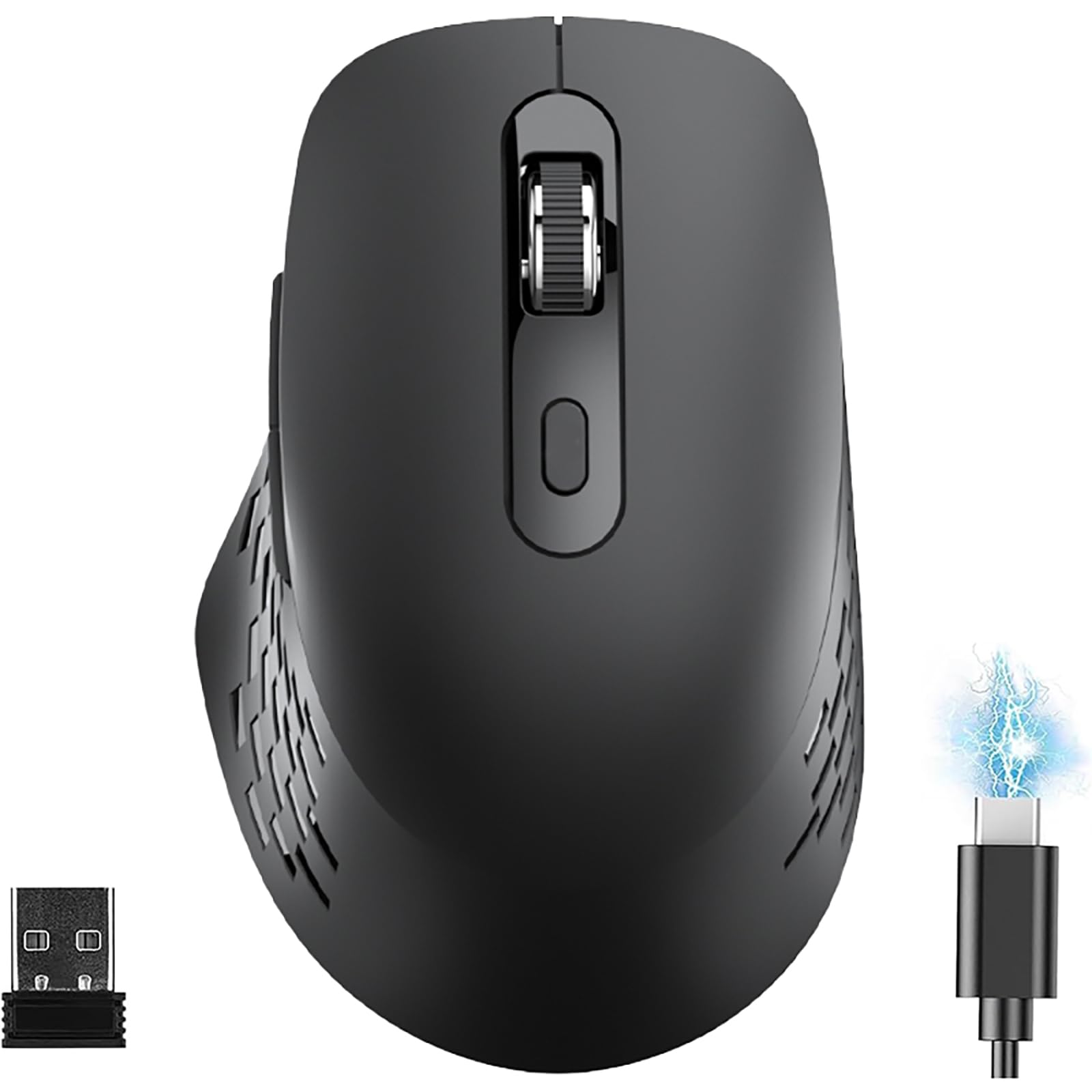 ワイヤレスマウス bluetooth 5.2 + 2.4GHz マウス 無線 静音 Type-C充電式 小型 戻る/進むボタン搭載 6ボタン 5DPI切替 3台デバイス同時接続可能 4000 DPI ゲーミングマウス 握りの極み デュアルモード Windows Mac iPad OS iOS Android ChromeOS対応 (ブラック)