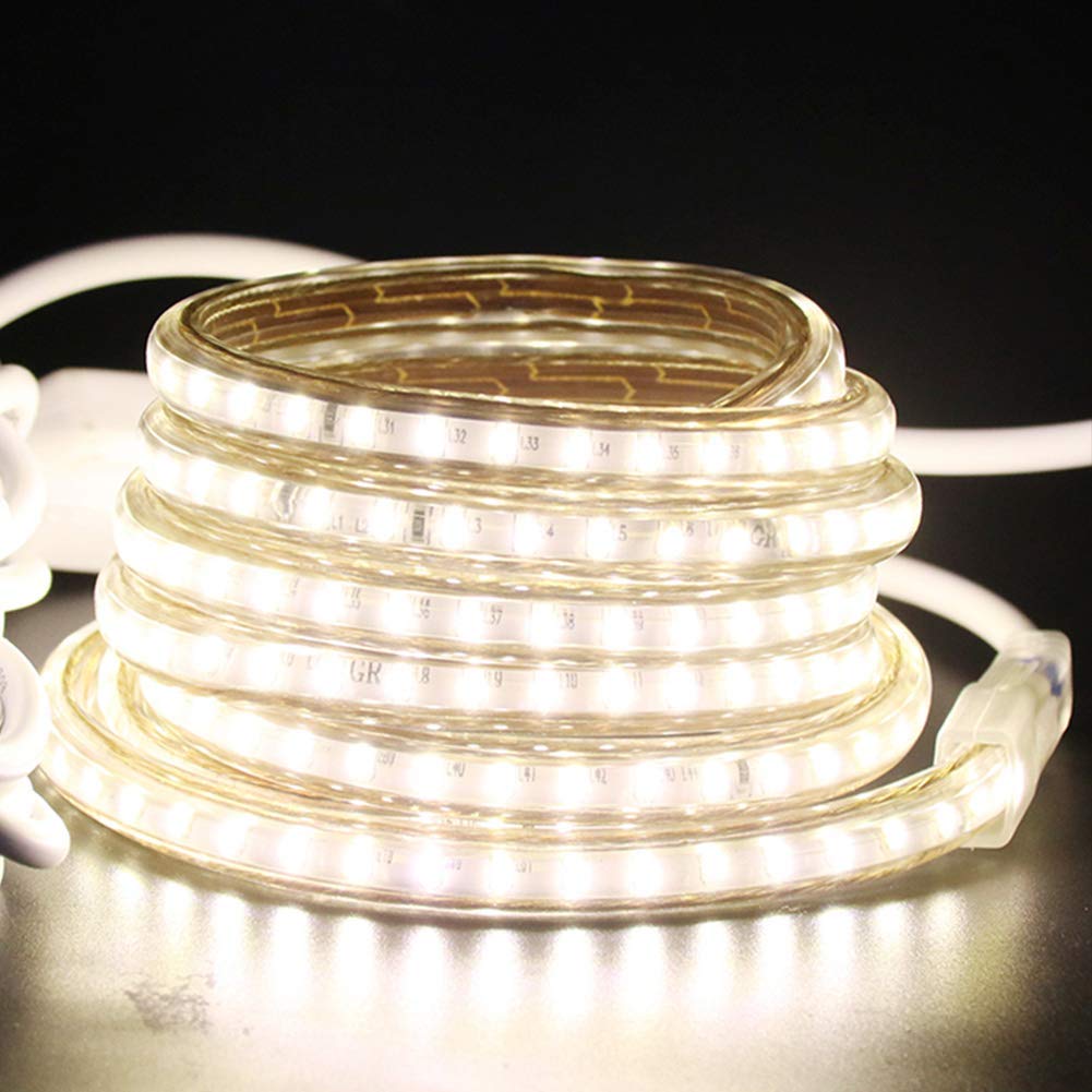 XUNATA 25m Tira LED Regulable con Control Remoto, Impermeable 220V Strip Lihgts para Escalera Techo Habitacion Cocina, Flexible Luces Decoración- Blanco Cálido