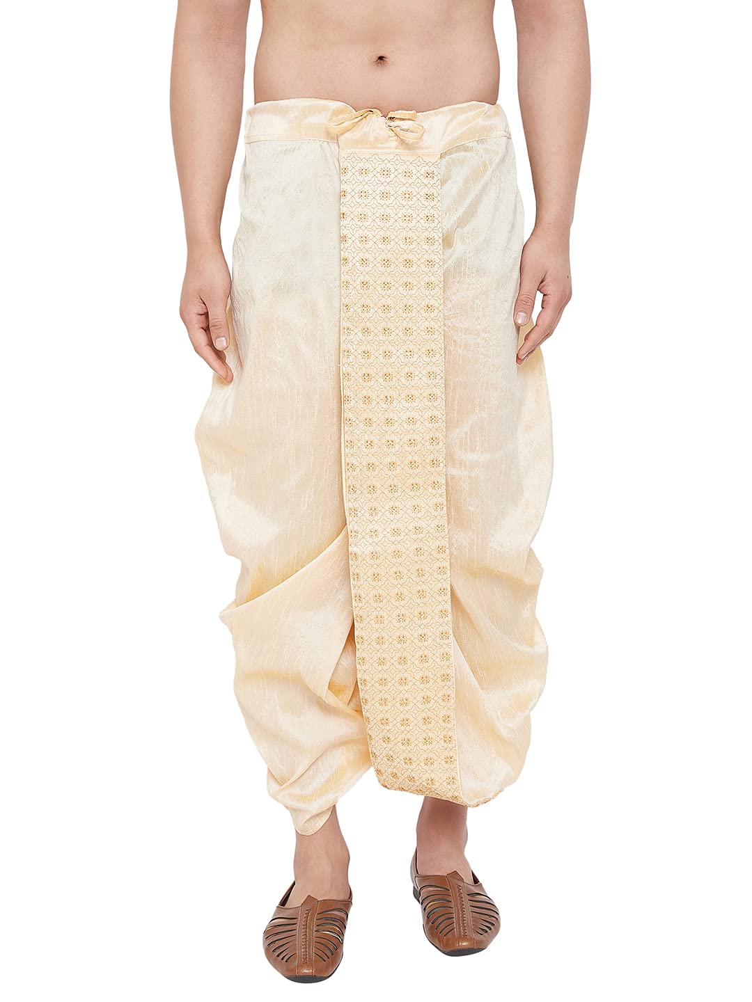 VASTRAMAYVM Mens Silk Blend Dhoti - Comfort, Classic Design for Festivals & Ceremonies | Traditional Style Machine Weave Dhoti With Intricate Embroidery Detailing | Ethnic Indian Wear for Men