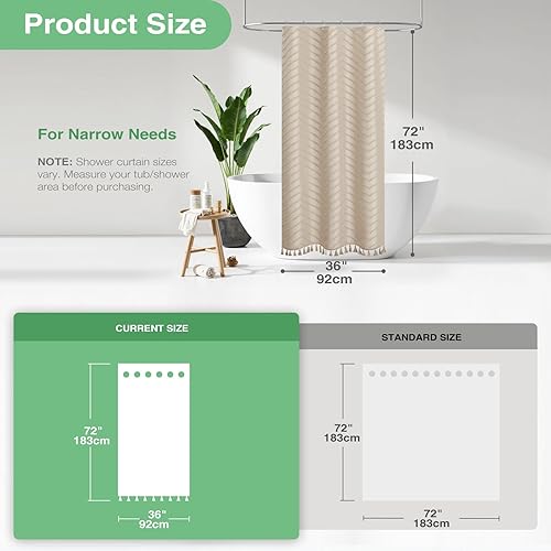 Vista 166 de Dynamene - Cortina de ducha, bohemia y rústica con rayas con chebrón en relieve, cortina texturizada para decoración de baño, juego de cortina A.