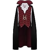 HLENOK Adult Men Devil Vampire Costume Shirt Cloak Outfit Medieval Renaissance Victorian Gothic Halloween Cosplay Long Cape
