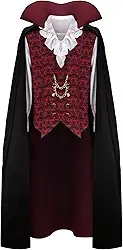 Adult Men Devil Vampire Costume Shirt Cloak Outfit Medieval Renaissance Victorian Gothic Halloween Cosplay Long Cape