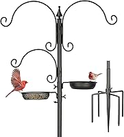 Kingsyard 85 Inch Bird Feeder Pole with 5-Prong Base - Stable Outdoor Bird Feeding Station Kit for Hanging Feeders, Rust-Resistant Metal, Black