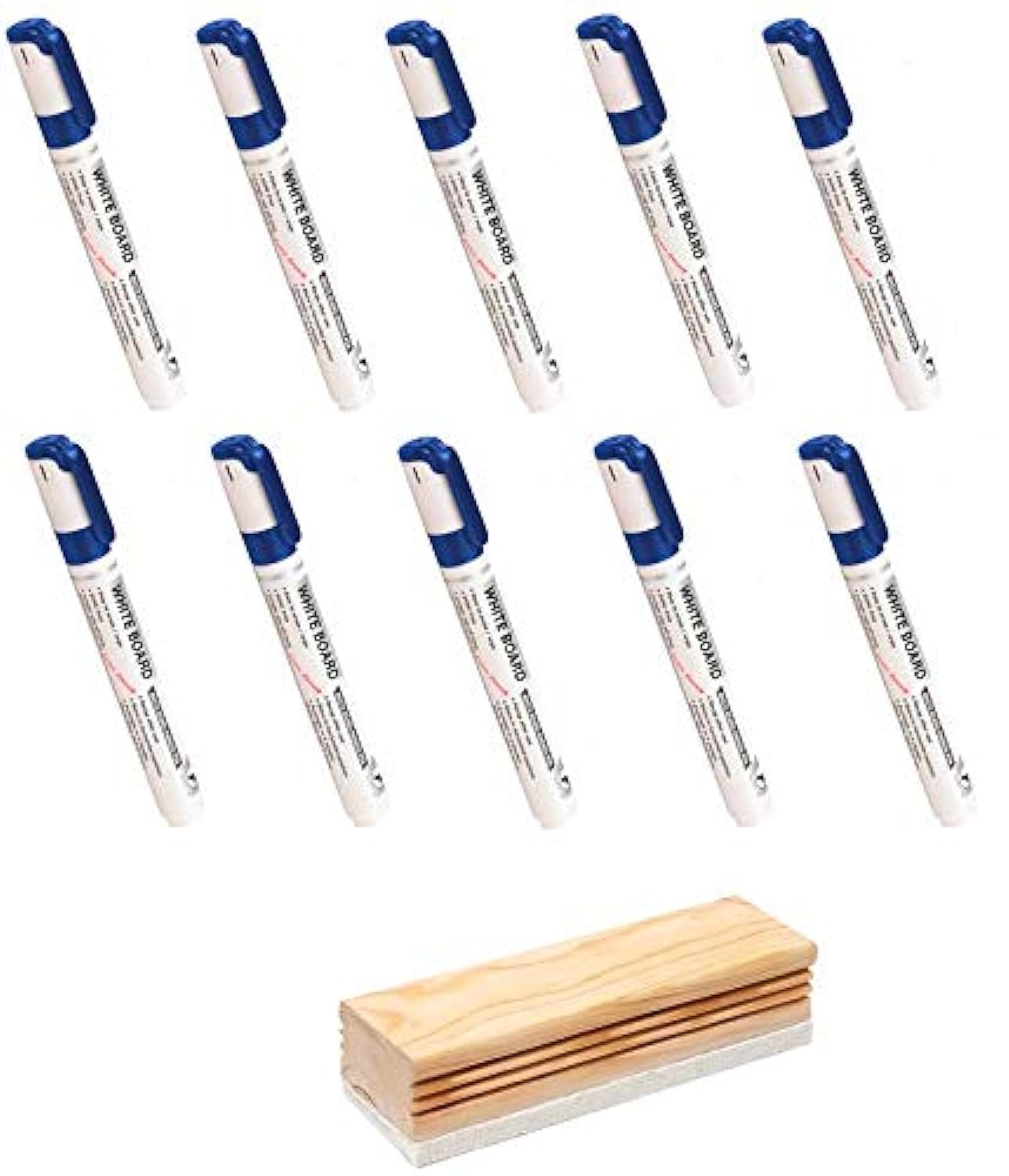 YAJNAS Non Magnetic Whiteboard Premium Wooden Duster with 10 White Board Blue Marker Pens (Blue, Pack of 11)-image-41