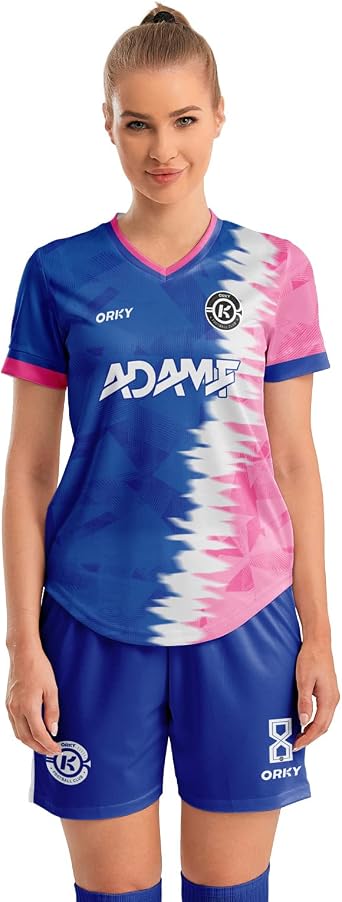 ORKY Custom Soccer Jersey, Women Futbol Shirt Short Set, Personalize Name Team Sport Uniform