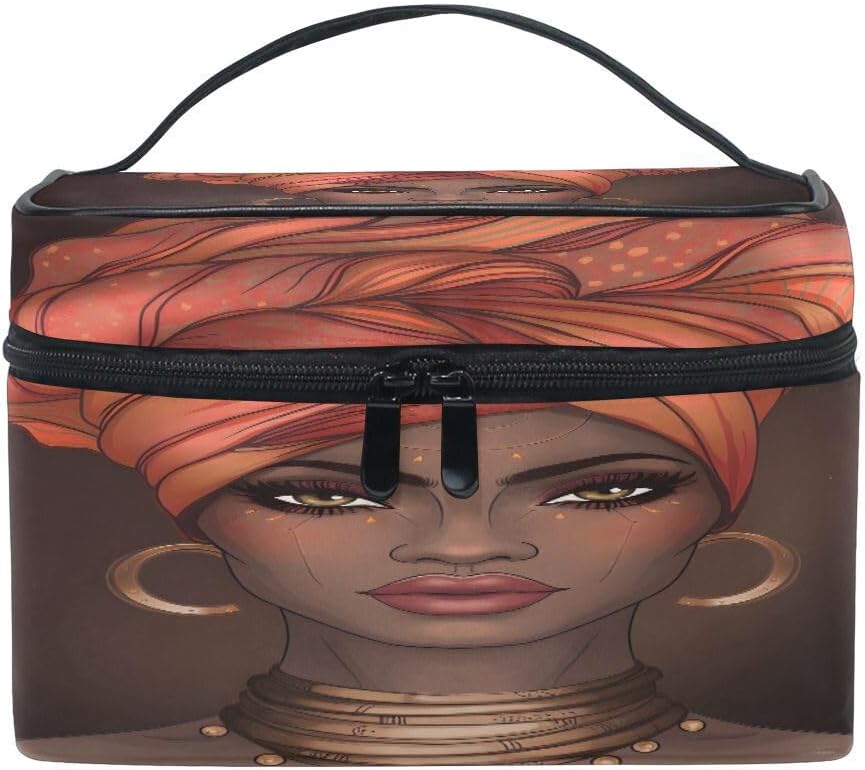 FVLFIL Cosmetic Bag Makeup toiletry Bag African American Woman Travel Case Organizer for Women