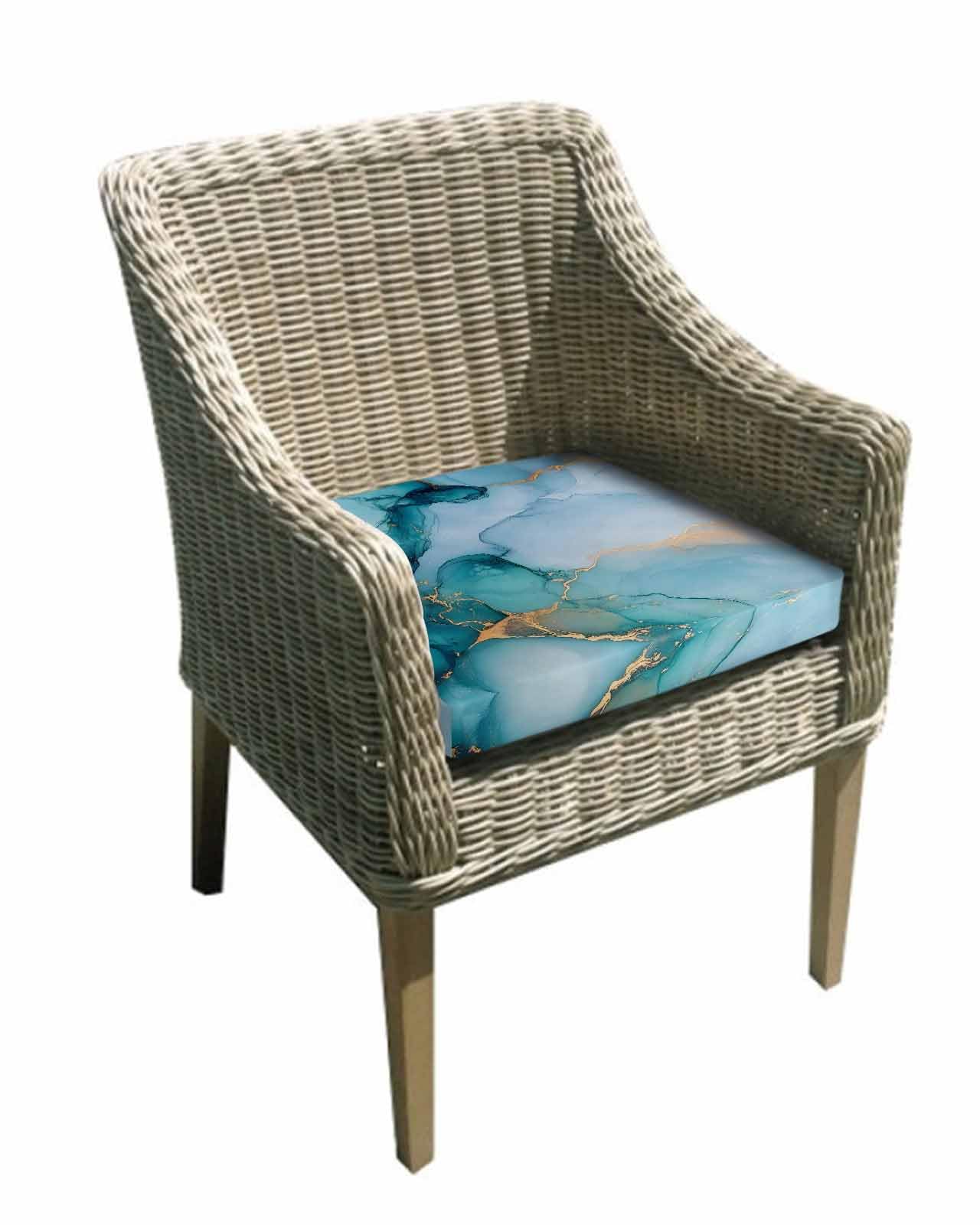 2 Pack Turquoise Gold Marble Waterproof Cushion Covers with Ties, Outdoor Patio Chaise Lounge Chair Seat Cushion Slip Covers Replacement(Only Cover) Modern Marble Geometric 22