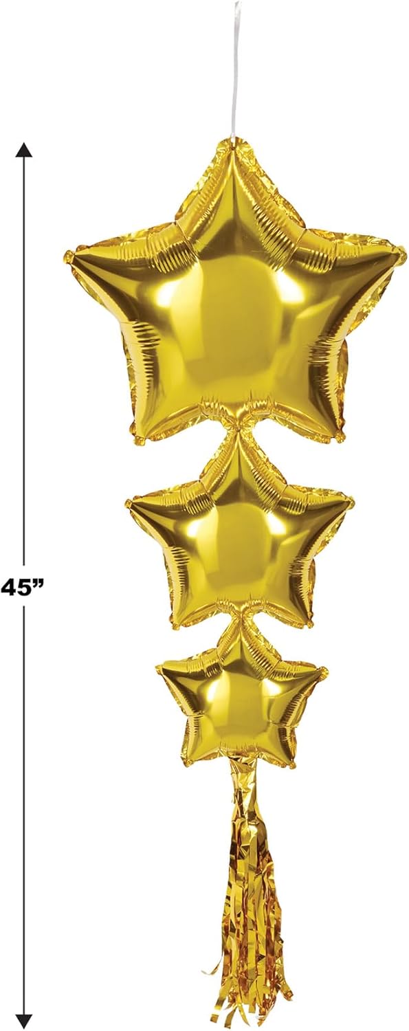 Beistle 6 Piece 3' 9" Long Foil Mylar Star Balloons with Tassels for Birthday Party, Wedding Decor, Baby Shower Supplies