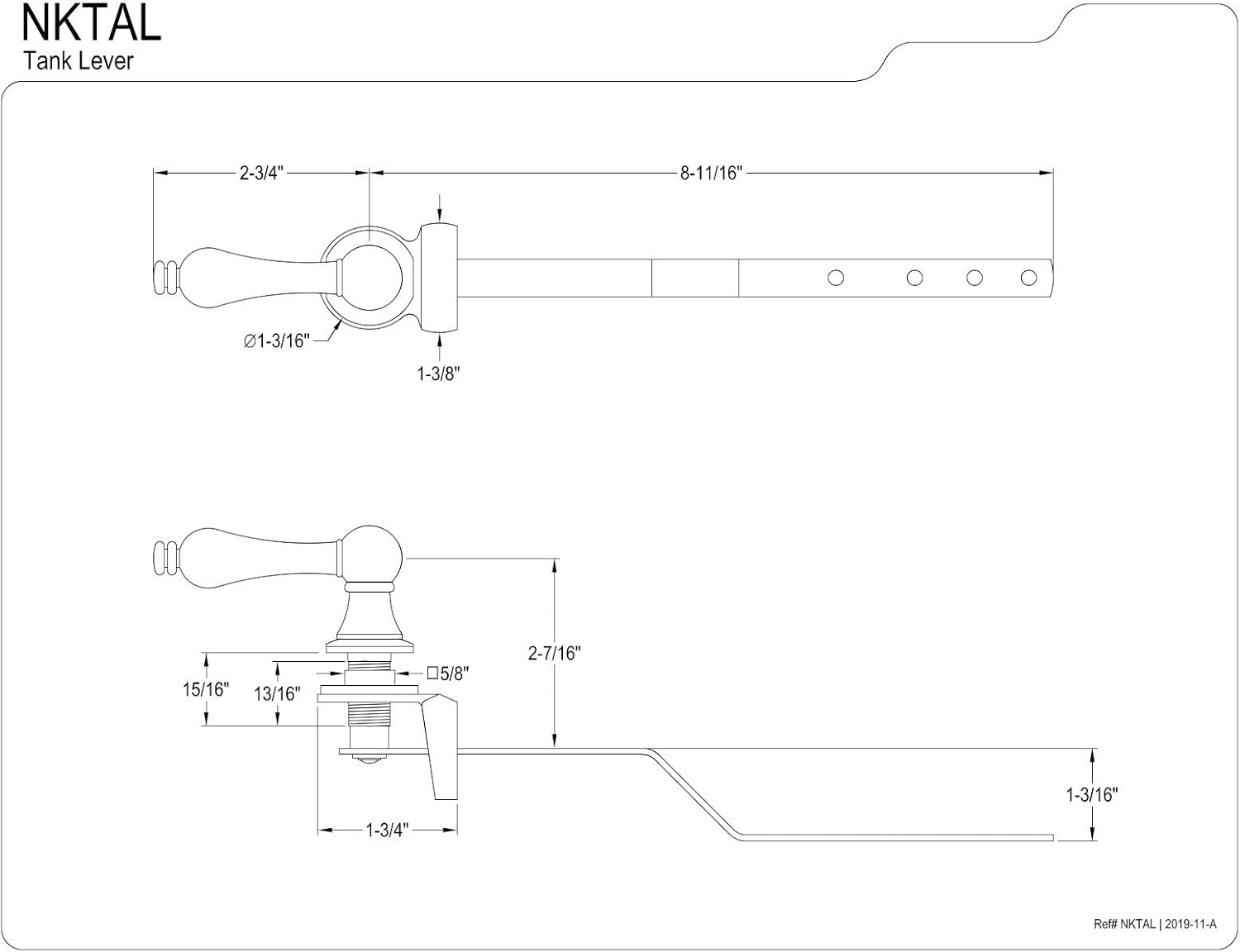 Kingston Brass NKTAL Front Mount Toilet Tank Lever, Left/Right Installation in Black Stainless Steel
