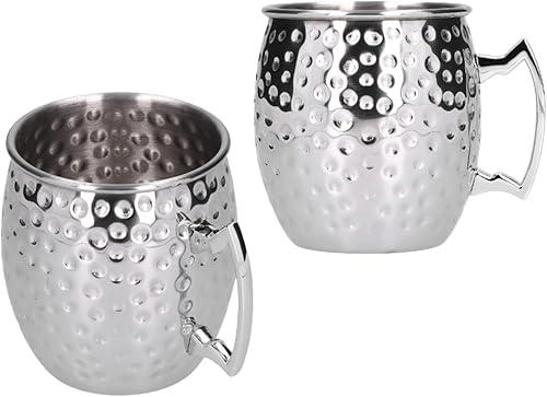 Moscow Mule - Juego de 2 tazas de Moscú Mule de 18.6 fl oz de cobre martillado, tazas de acero inoxidable, tazas de cóctel de acero inoxidable,