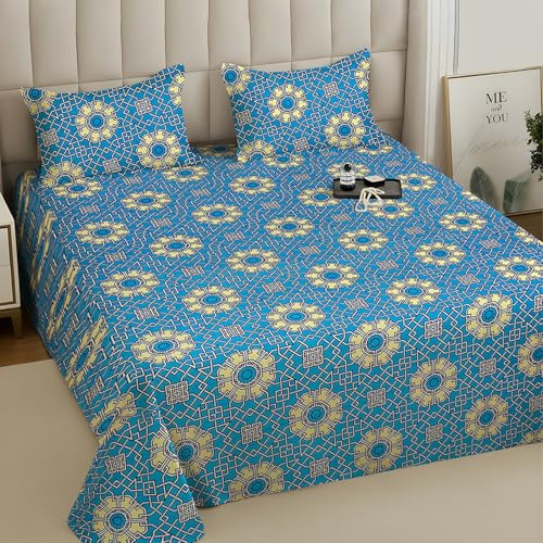 Image of Weave & Decor Super Soft Super Comfortable 144 TC 90x90 inches Printed Cotton Double Bed Bedsheet with Two Pillow Covers