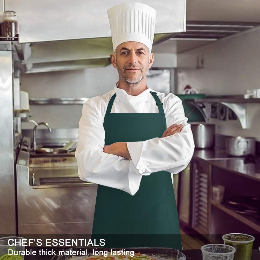 Jubatus Delantales 100% algodón con 2 bolsillos cocina chef cocina delantal ajustable para mujeres hombres