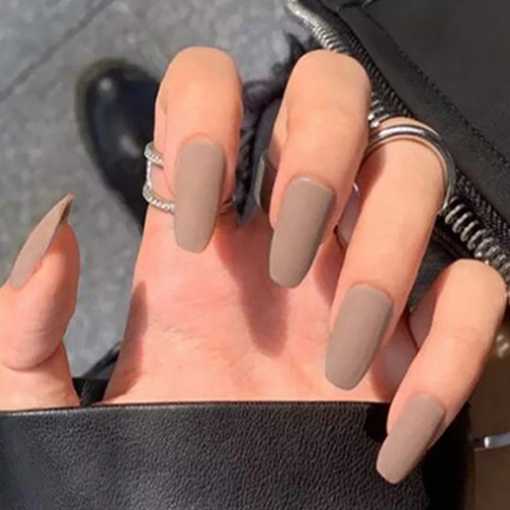 Amazon.com : Gangel Coffin Ballerina False Nails Matte Fake Nails Khaki  Full Cover Artificial Nails Press On Nail for Women and Girls(24Pcs)  (Coffin-Brown Matte) : Beauty & Personal Care