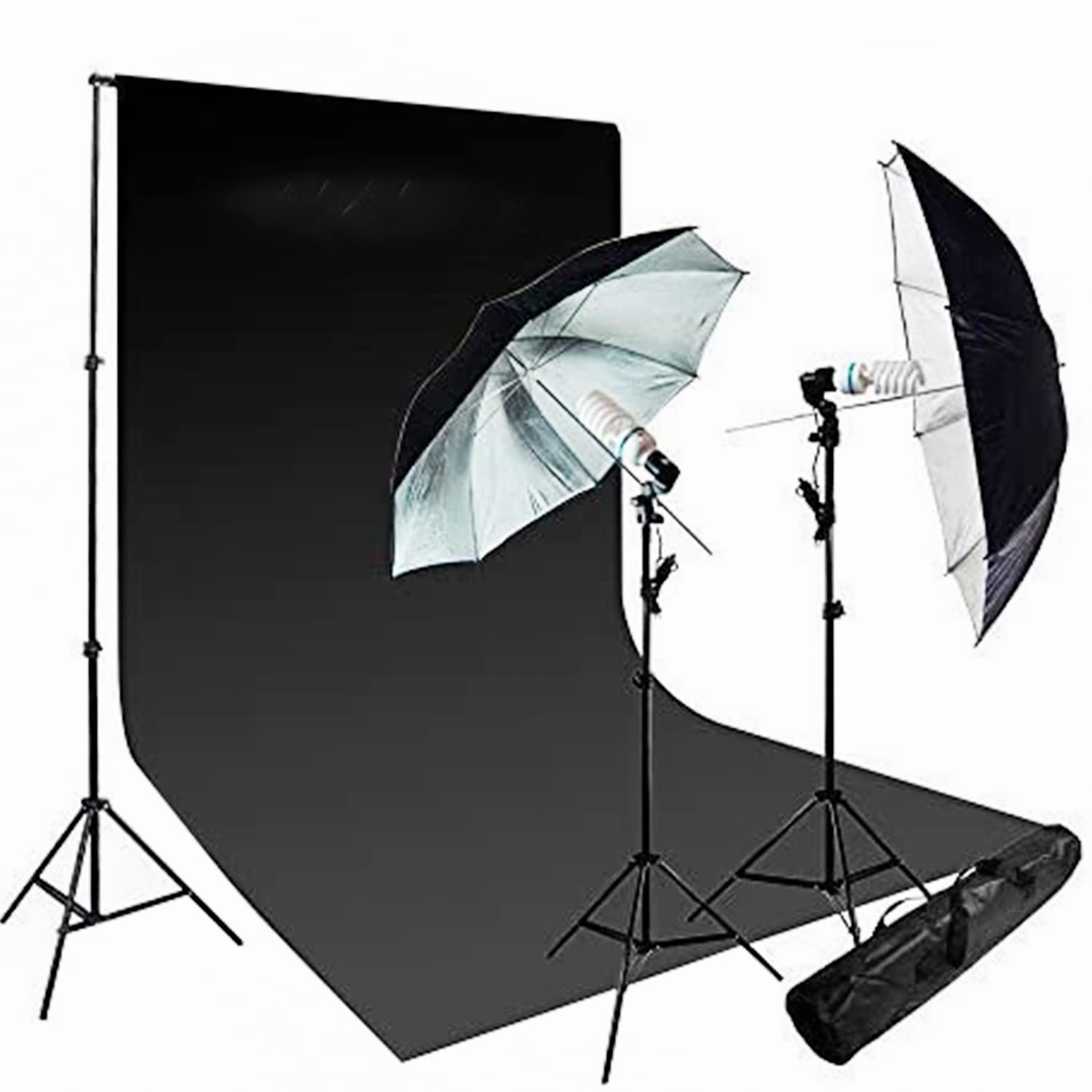 LimoStudio New Photo Photography Video Studio Umbrella Continuous Lighting Light Kit Set, Lighting Stand, 10' X 10' Black Muslin, Carrying Case, AGG719V2