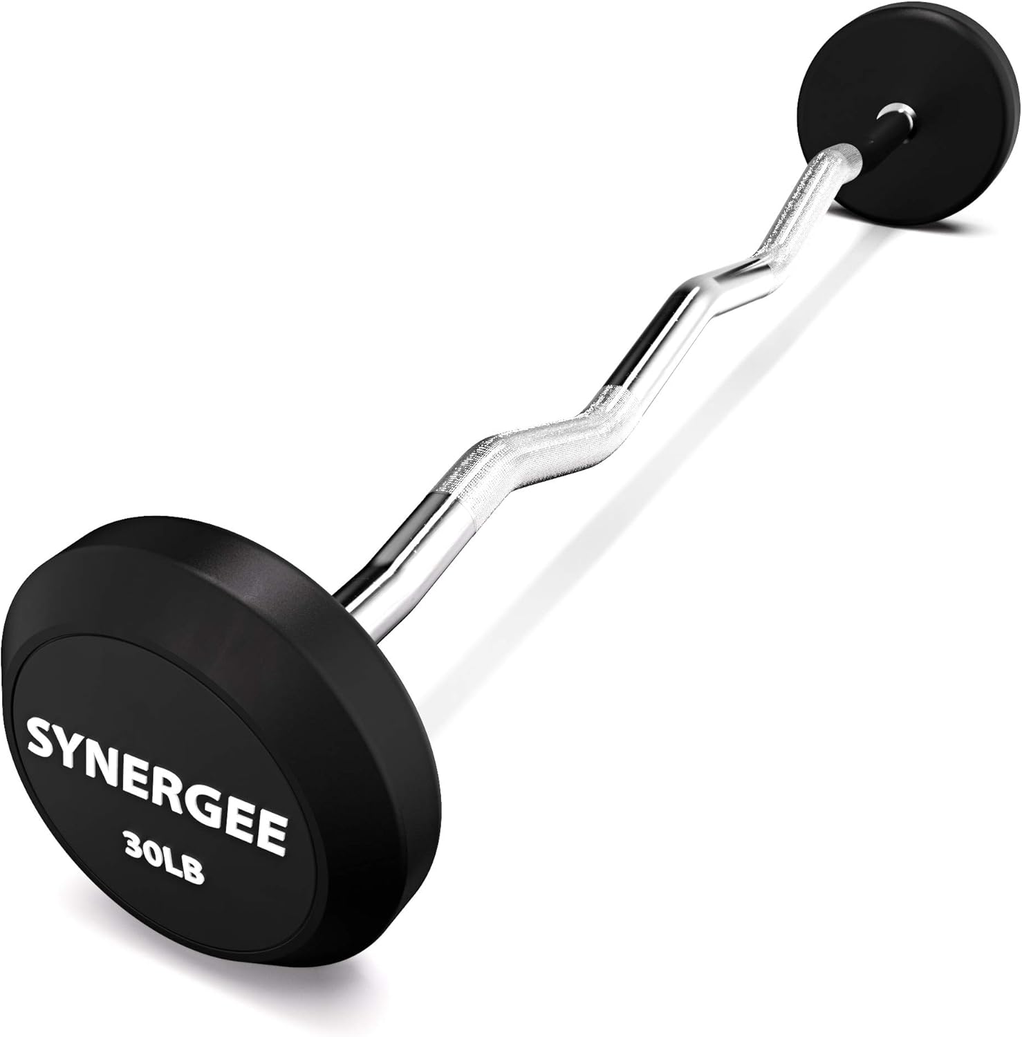 Synergee Fixed 30LB Easy Curl Bar Pre Weighted Curved Steel Bar with Rubber Weights - Fixed Weight : Sports & Outdoors