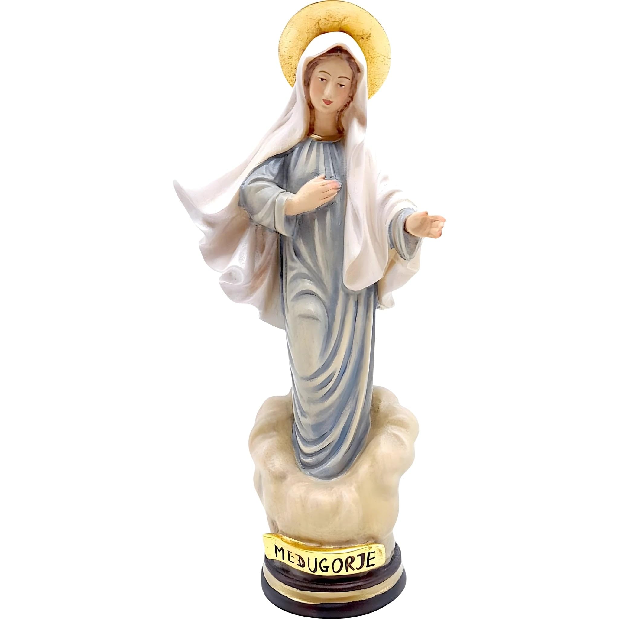 Dolfi | Madonna of Medjugorje Wooden Statue 100 cm | Natural Wood in Val Gardena | Nativity Figure