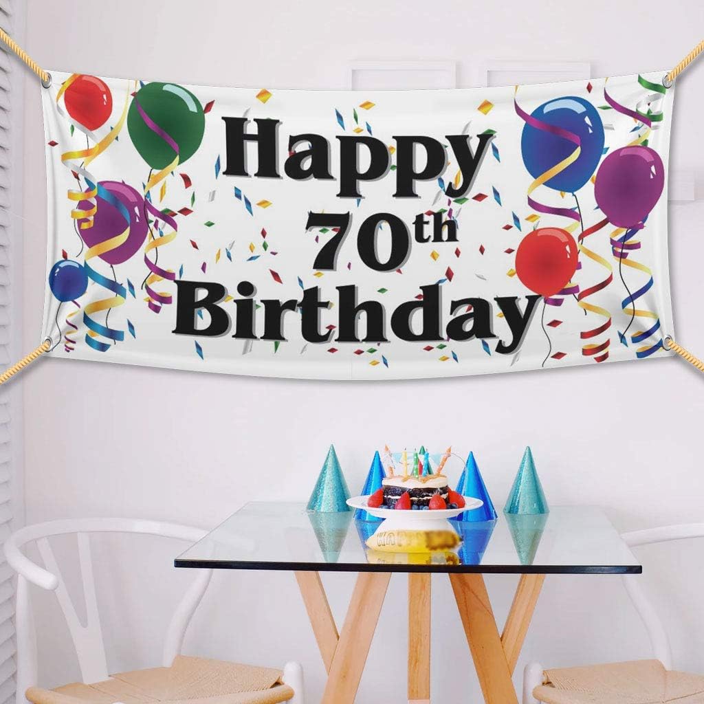 VictoryStore Waterproof Banner: Happy 70th Birthday feet Vinyl Banner (Balloons) (2x4 Feet)